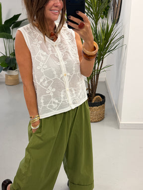 Embroidered Button Up Waistcoat - White