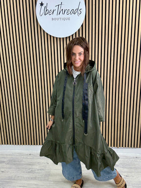 The High Low Frill Rainmac - Khaki