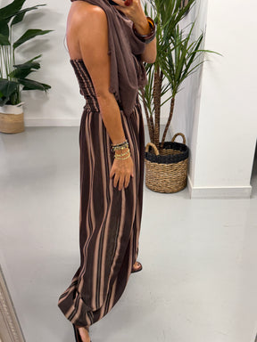 The Sienna Sunset Stripe Jumpsuit - Chocolate