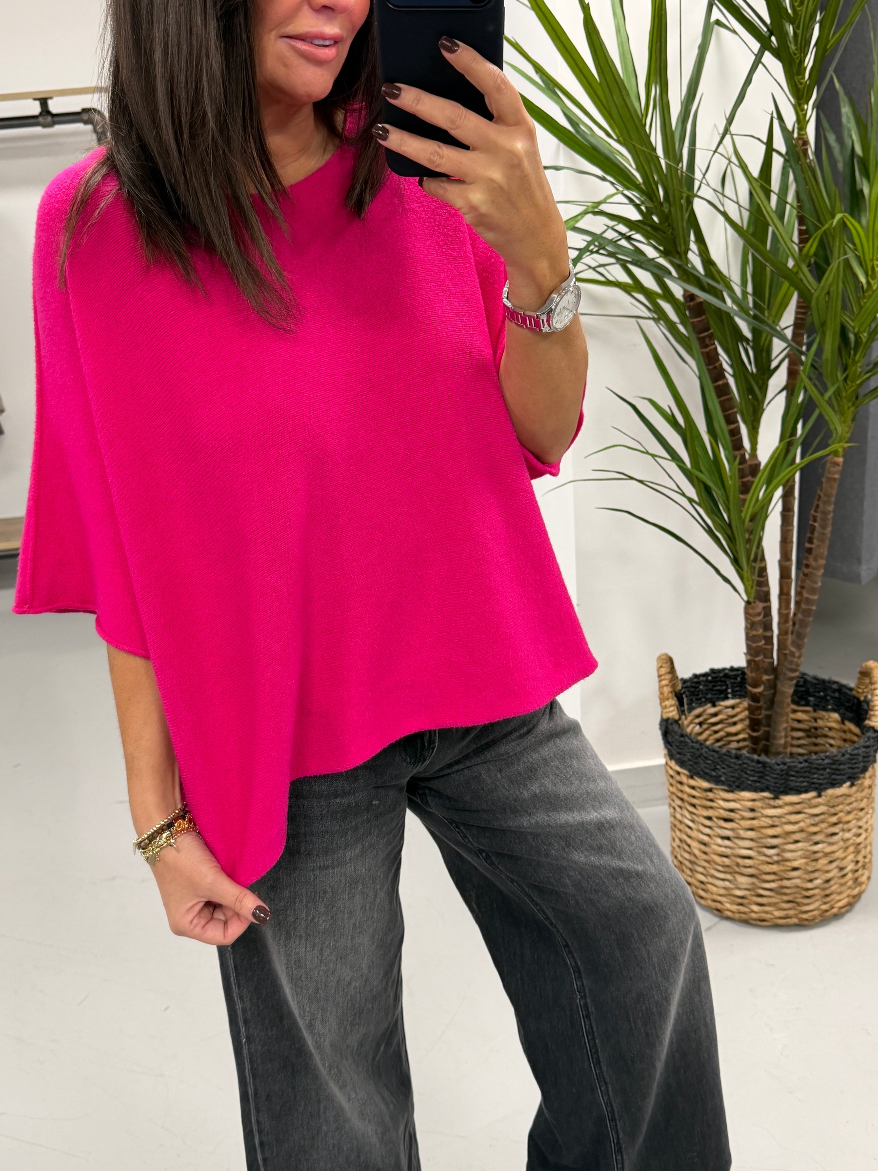 Gracie Crop Sleeve Knit - Hot Pink