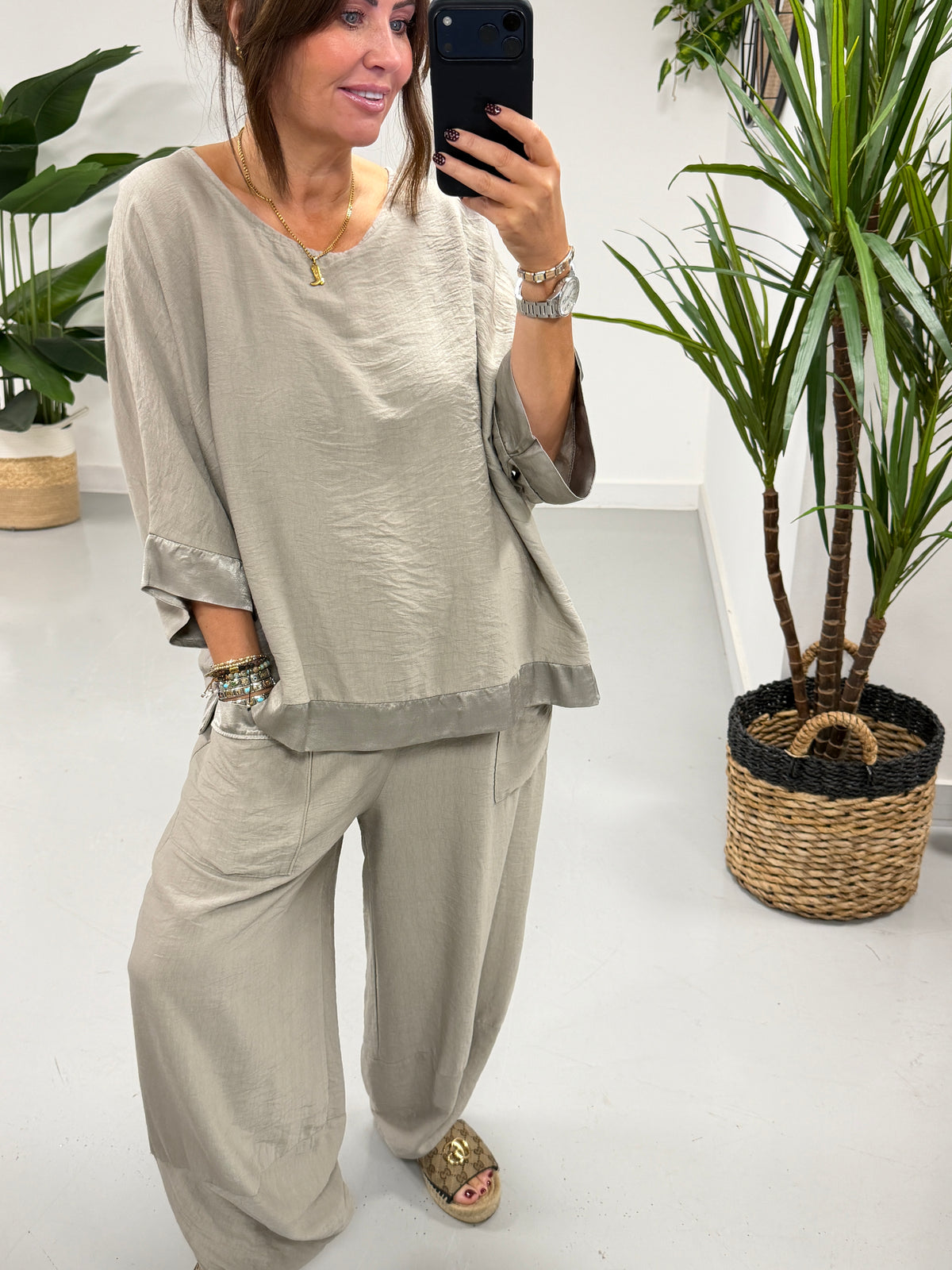 The Siena Satin Trim Two Piece - Champagne