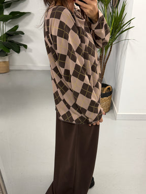 Argyle Boxy Sweat- Mocha/Chocolate   (Size 12-16)