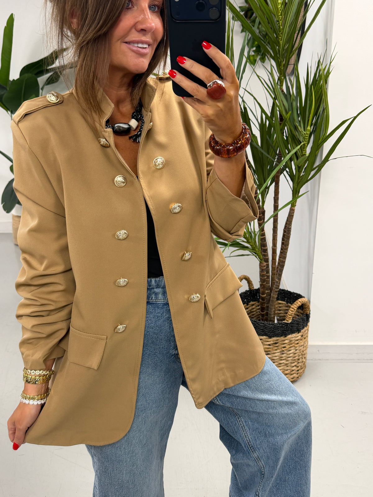 PRE ORDER Military Ruched Sleeve Blazer - Camel