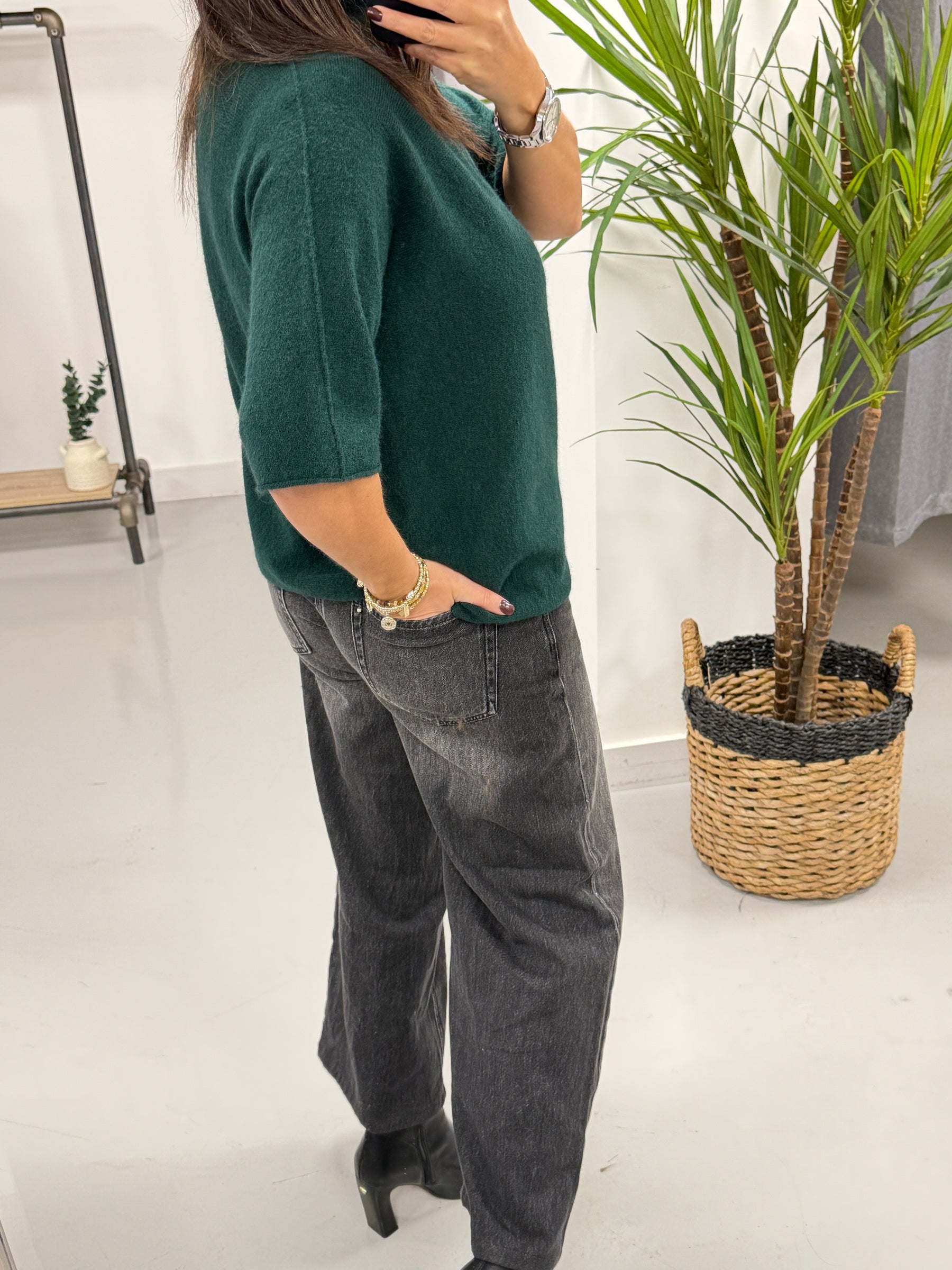 Aspen Crop Sleeve Knit - Forest Green