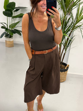 Belted Culotte Shorts - Chocolate