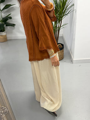 Seville Lace Button Up Top  - Rust