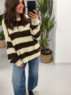 The Buxton Stripy Knit - Chocolate/Cream (Size 8-16)