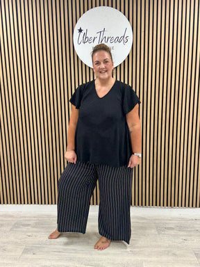 The Pinstripe Palazzo - Black/White (Plus)