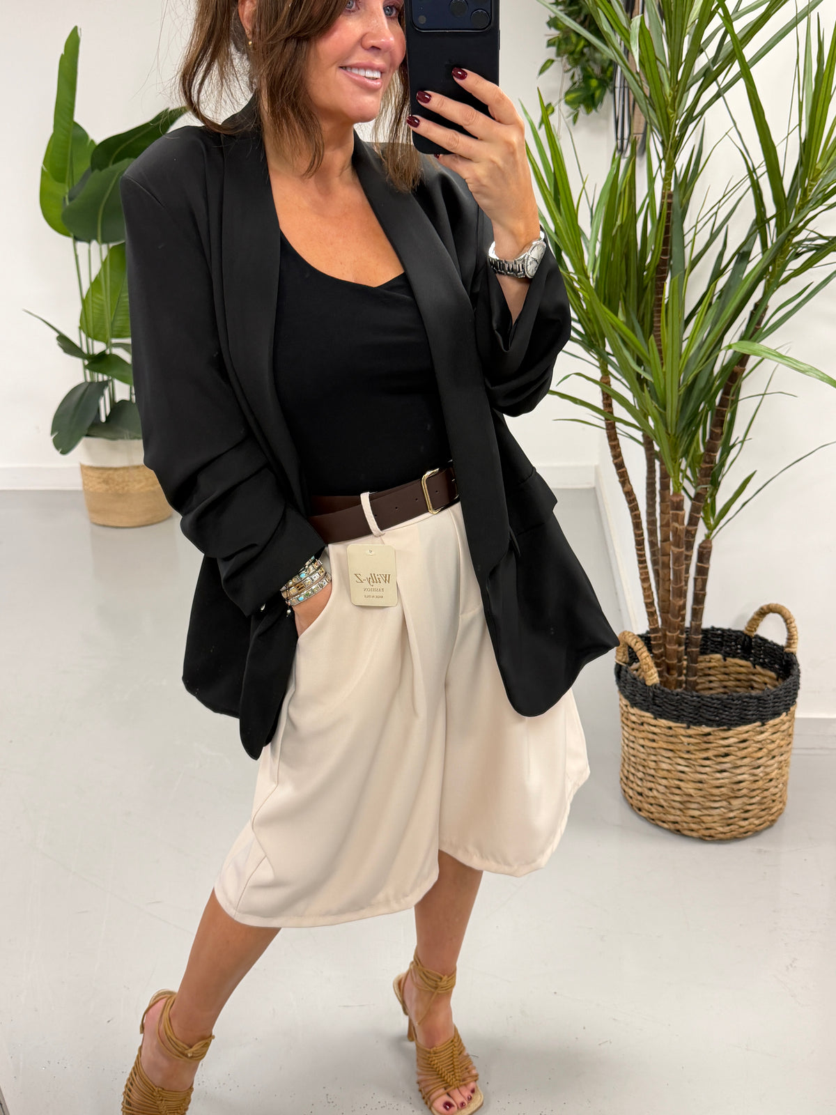 Belted Bermuda Shorts - Cream
