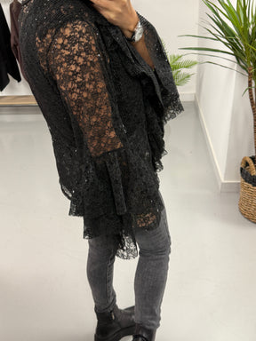 A Touch Of Sparkle Ruffle Blouse - Black