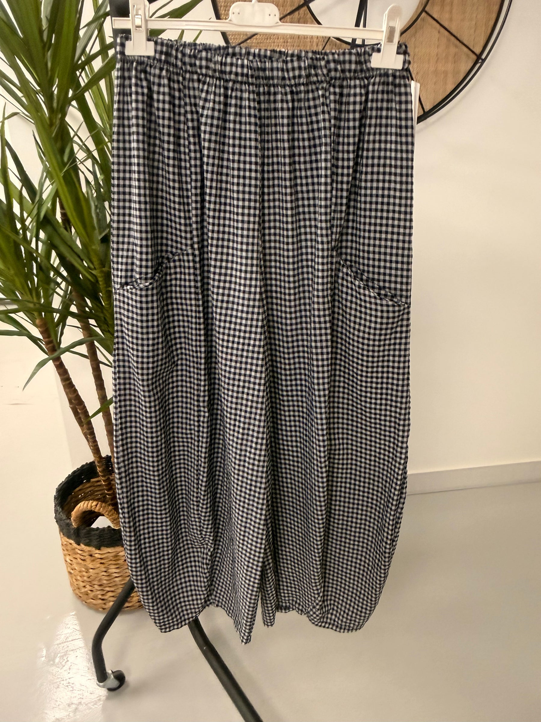 The Vichy Gingham Barrel Trouser - Black