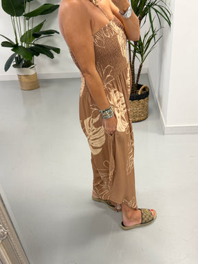 Leaf Bardot Jumpsuit - Coffee/Cream