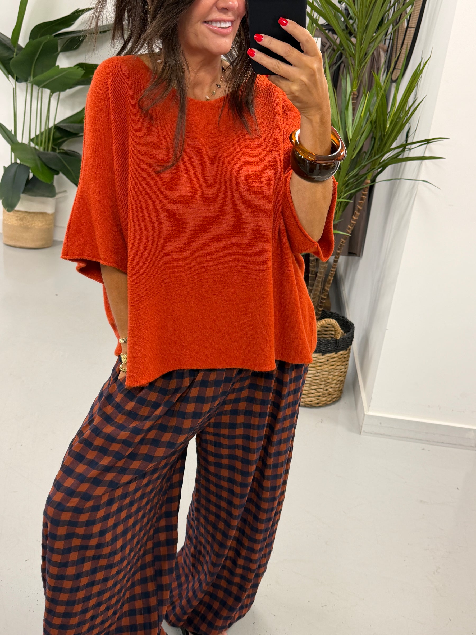 Gracie Crop Sleeve Knit - Rust