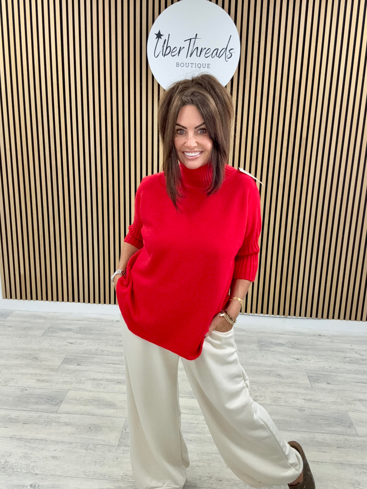 Crop Sleeve Knit - Red