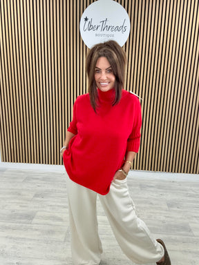 Crop Sleeve Knit - Red