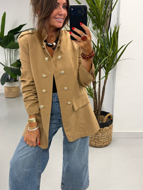 PRE ORDER Military Ruched Sleeve Blazer - Camel