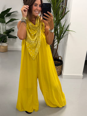 Bandana Scarf Jumpsuit - Yellow