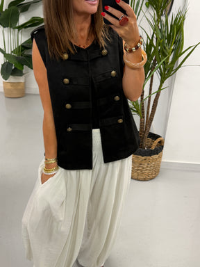 Velour Military Waistcoat - Black