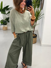Linen Blend Boxy Top - Khaki