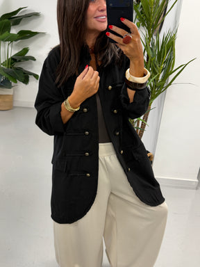 The Long Line Jersey Military Jacket - Black
