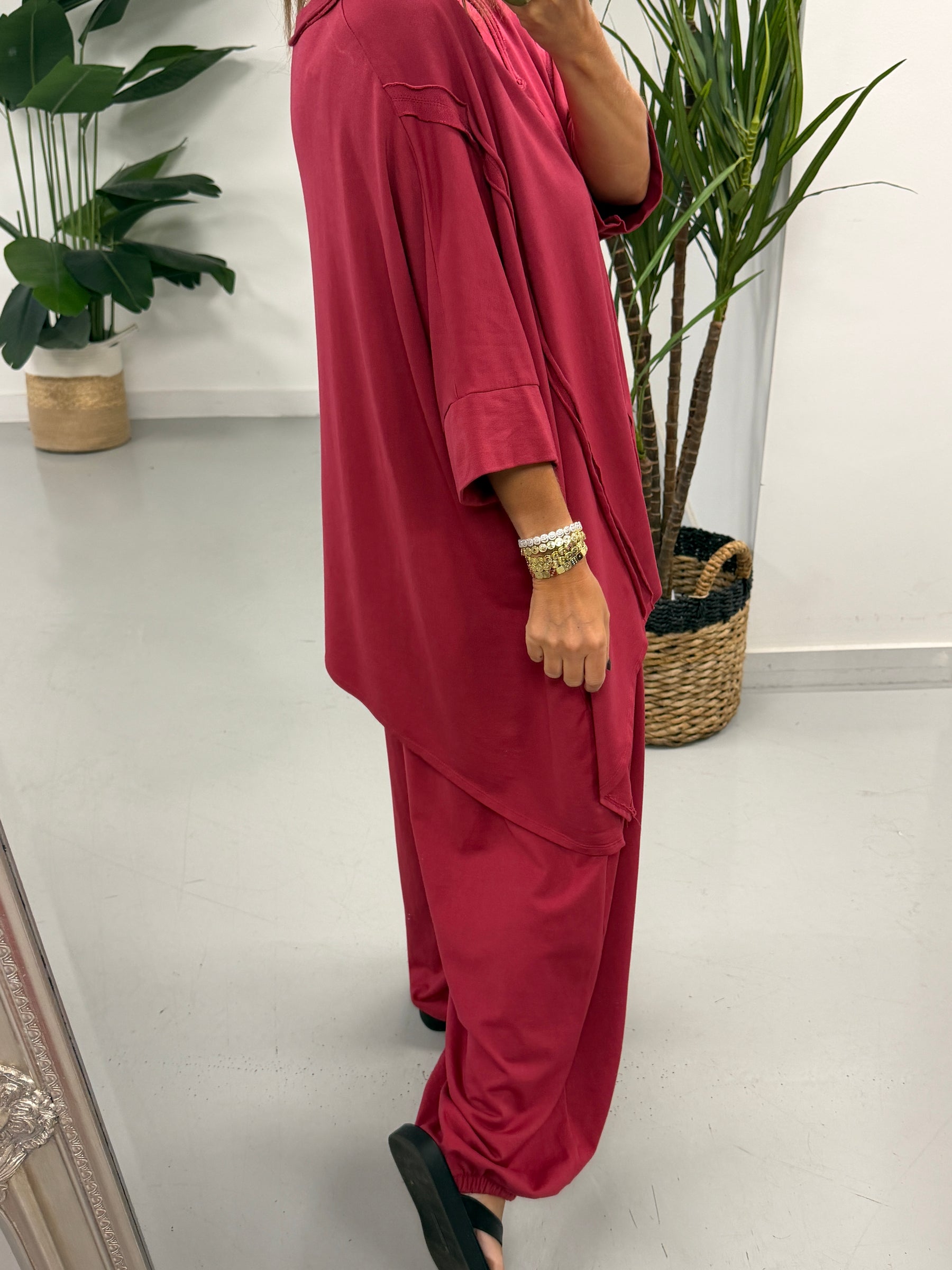 The Freestyle Slouch Handkerchief Hem Sweat - Wine