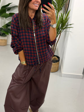 The Grained PU Tulip Trousers - Wine