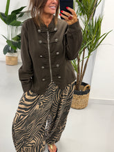 Zip Up Denim Military Jacket - Chocolate