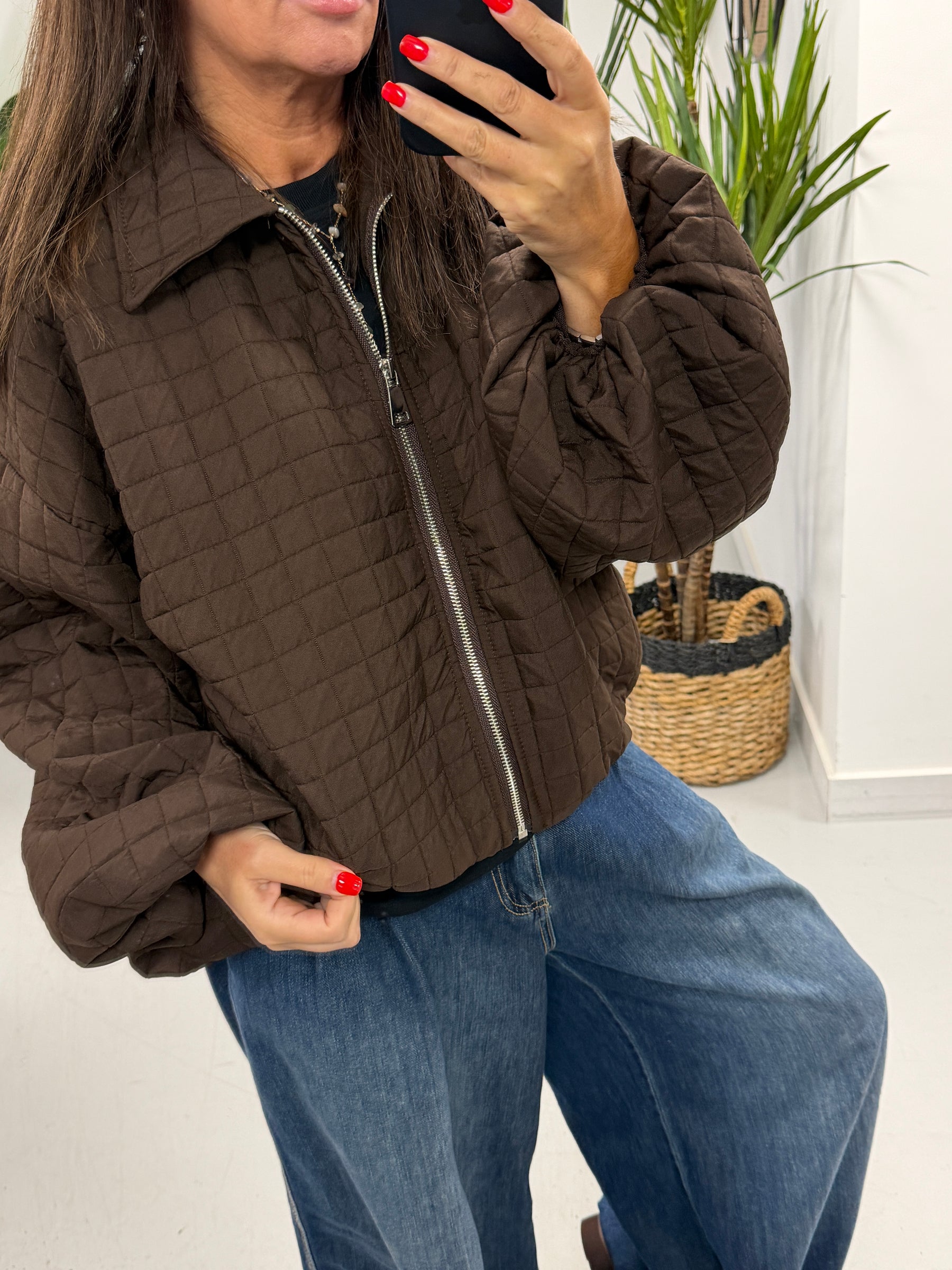 Lightweight Quilted Bomber - Chocolate