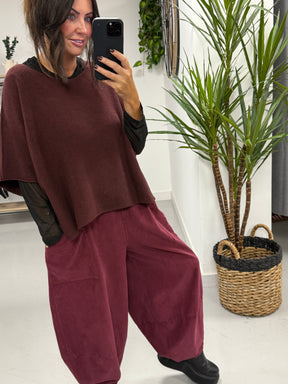 Gracie Crop Sleeve Knit - Mulled Wine