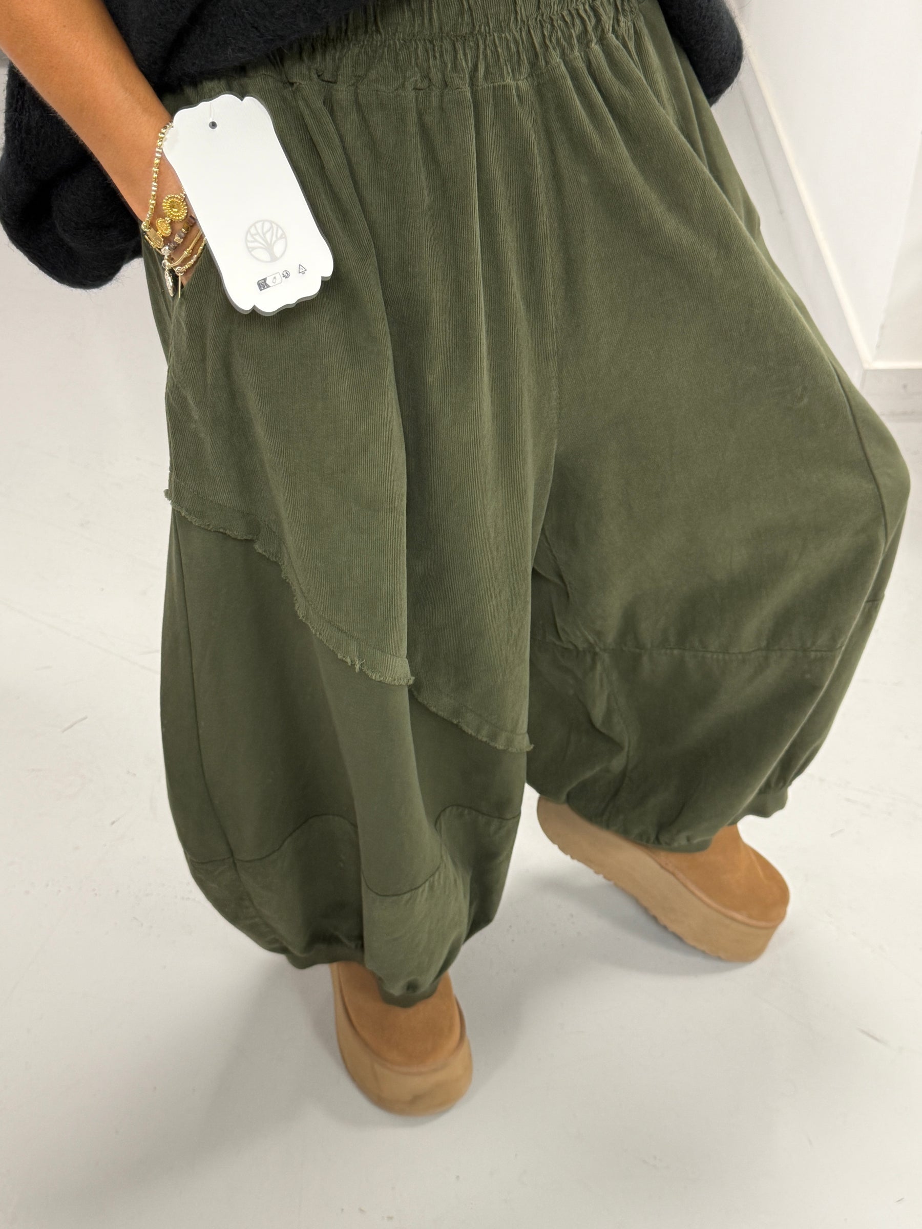 Needlecord Hybrid Cocoon Trouser - Khaki