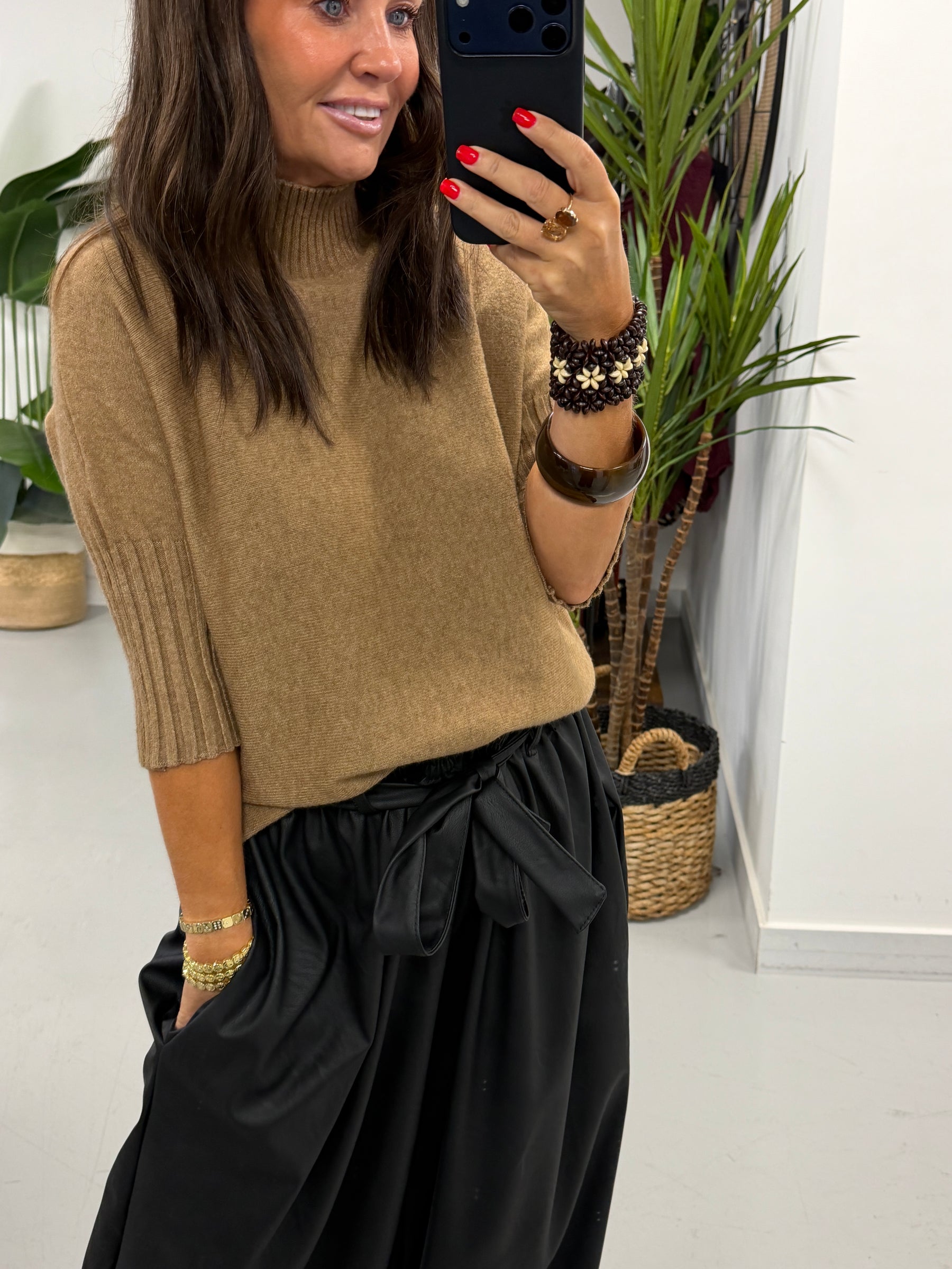Crop Sleeve Knit - Camel