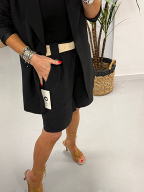 Belted Button Shorts - Black