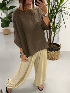 The Crinkle Boxy Tunic - Chocolate