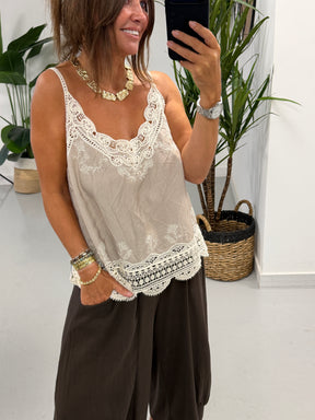 Sorrento Crochet Cami - Oyster