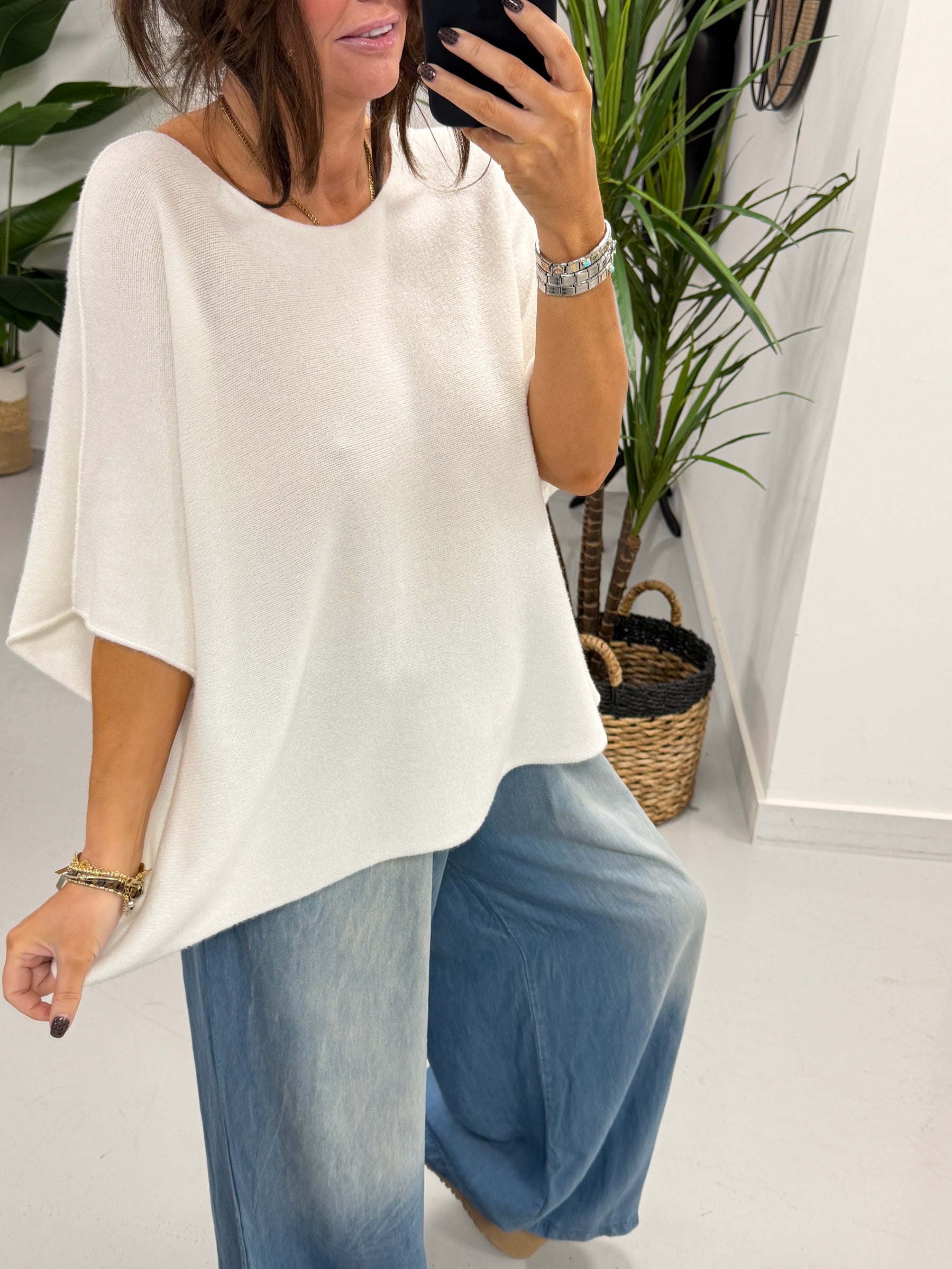 Gracie Crop Sleeve Knit - Winter White