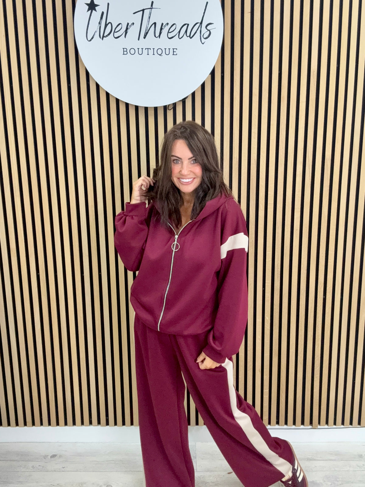 The Stripe Scuba Zip Hooded  Tracksuit - Mulberry