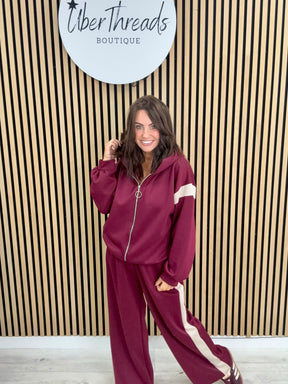 The Stripe Scuba Zip Hooded  Tracksuit - Mulberry