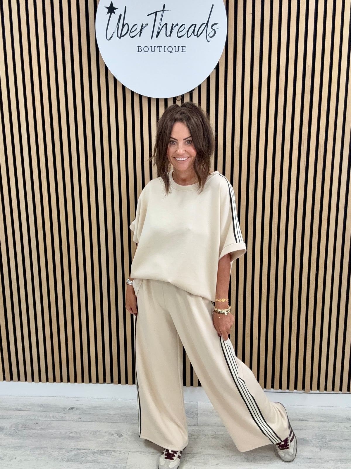 The Autumn Stripe Lounge Set - Cream