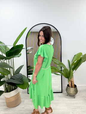 Lola Frill Belted Dress - Emerald
