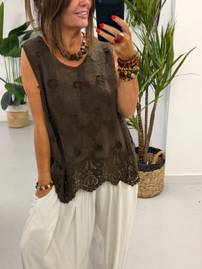 Florence Broderie Top - Chocolate