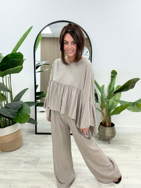 Ruffle Sleeve Co-Ord - Champagne