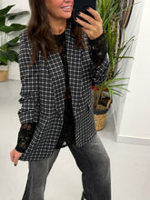 Plaid Ruched Sleeve Blazer - Black/White (Plus sizes)
