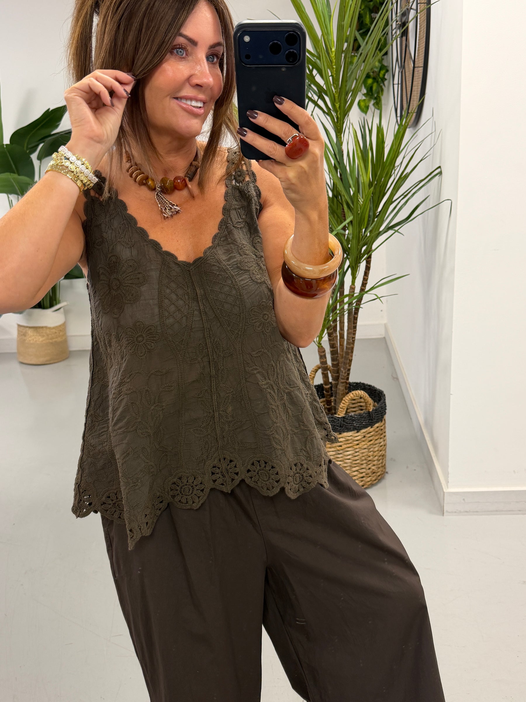 Cotton Patterned Vest - Chocolate