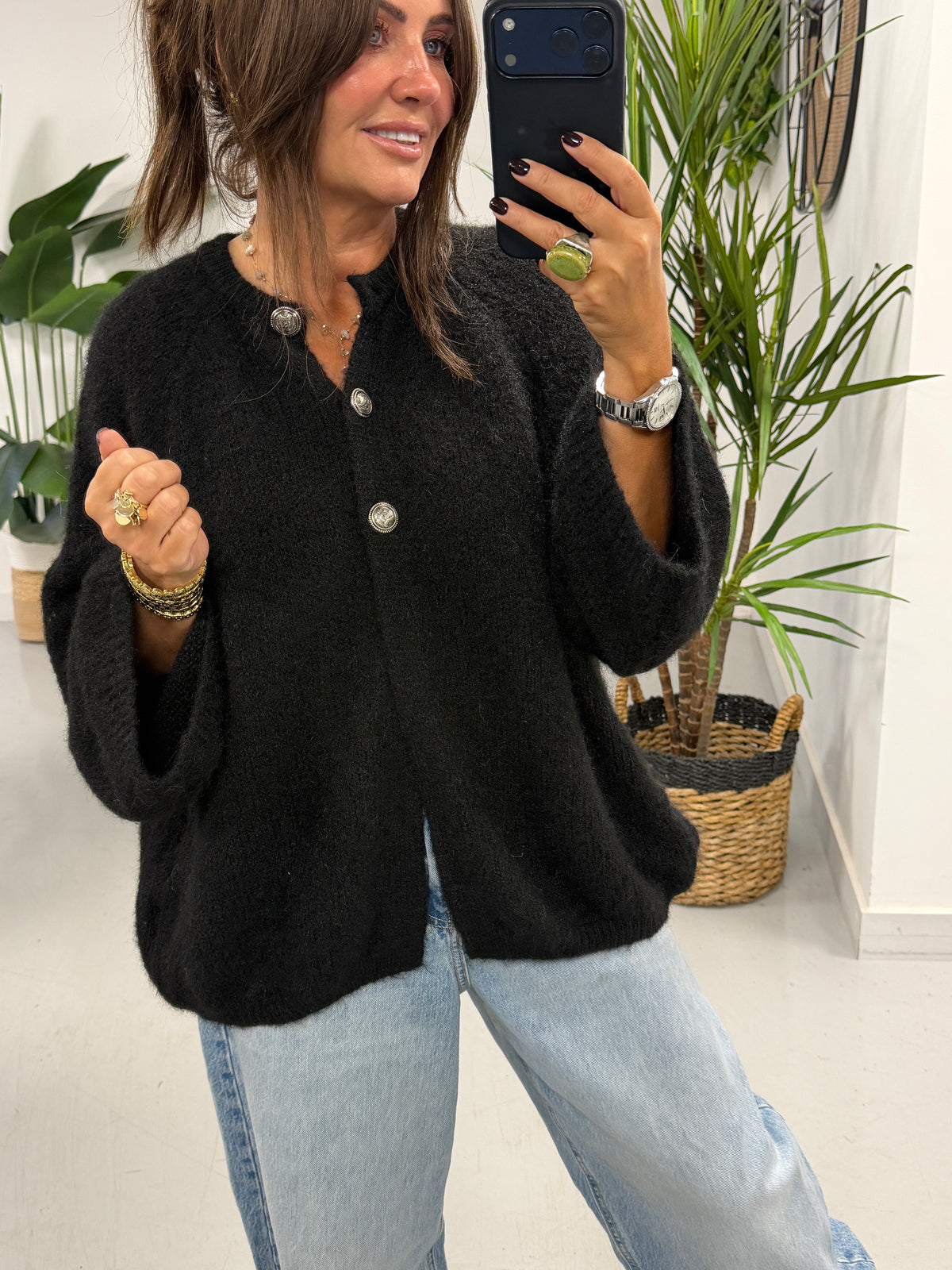 The Portobello Military Button Cardigan - Black