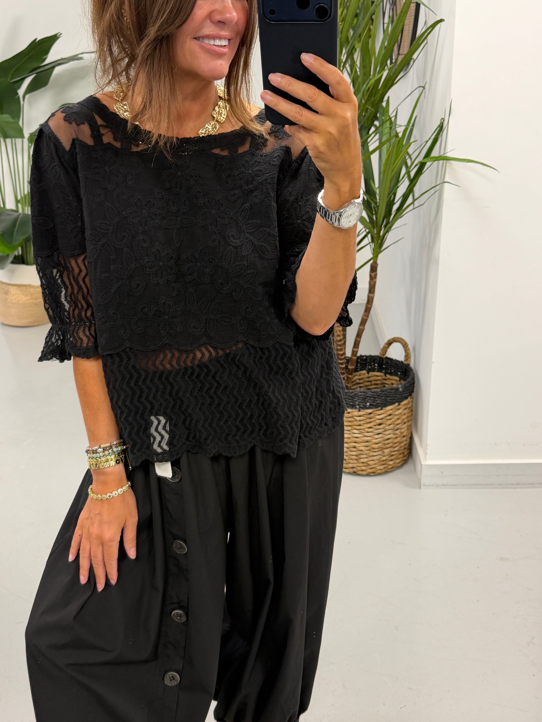 Lyra Lace Mesh Tunic - Black