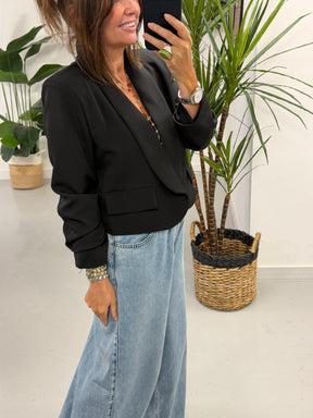 Ruched Sleeve Blazer - Black