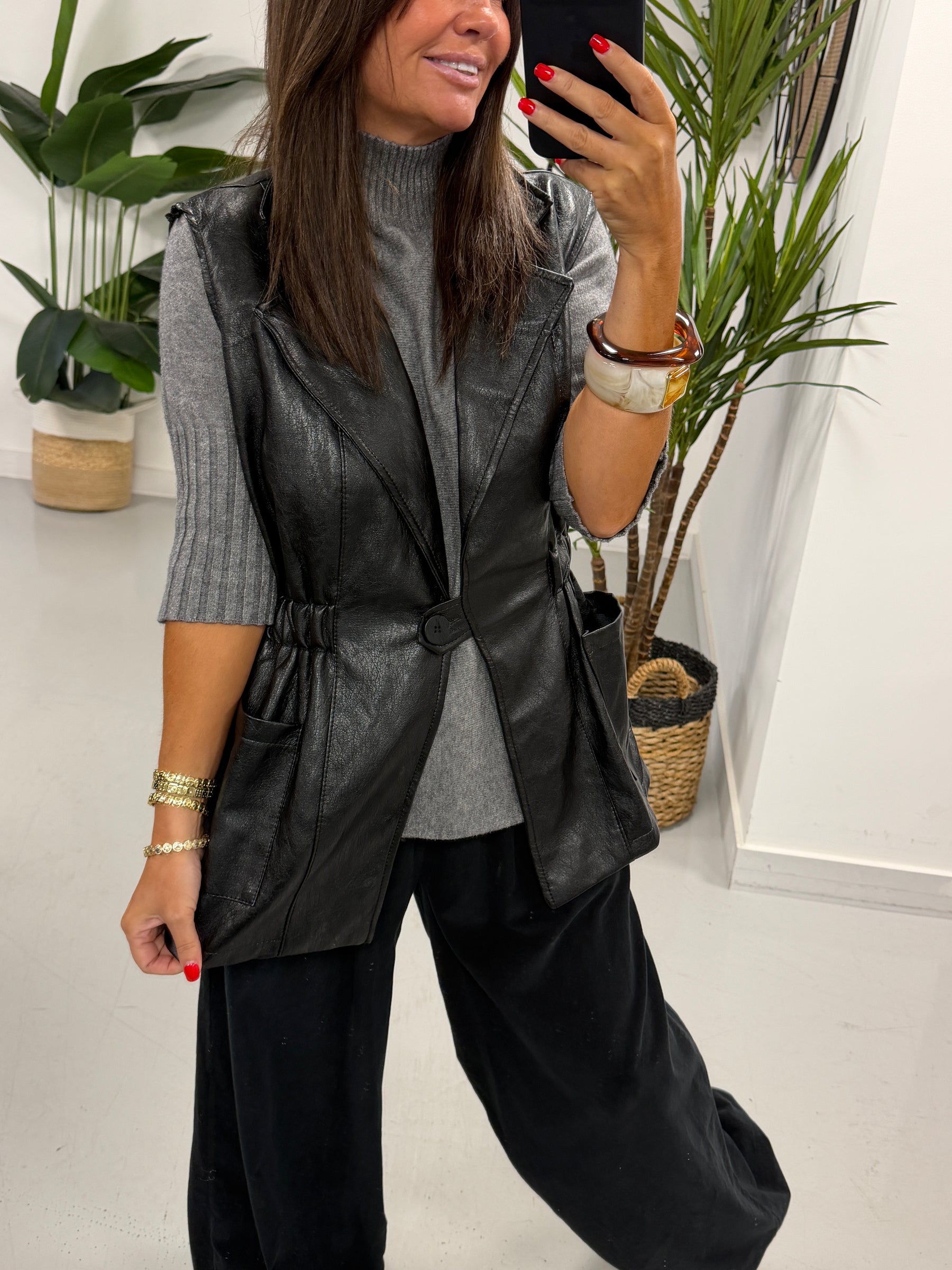 Soft Touch PU Gilet - Black