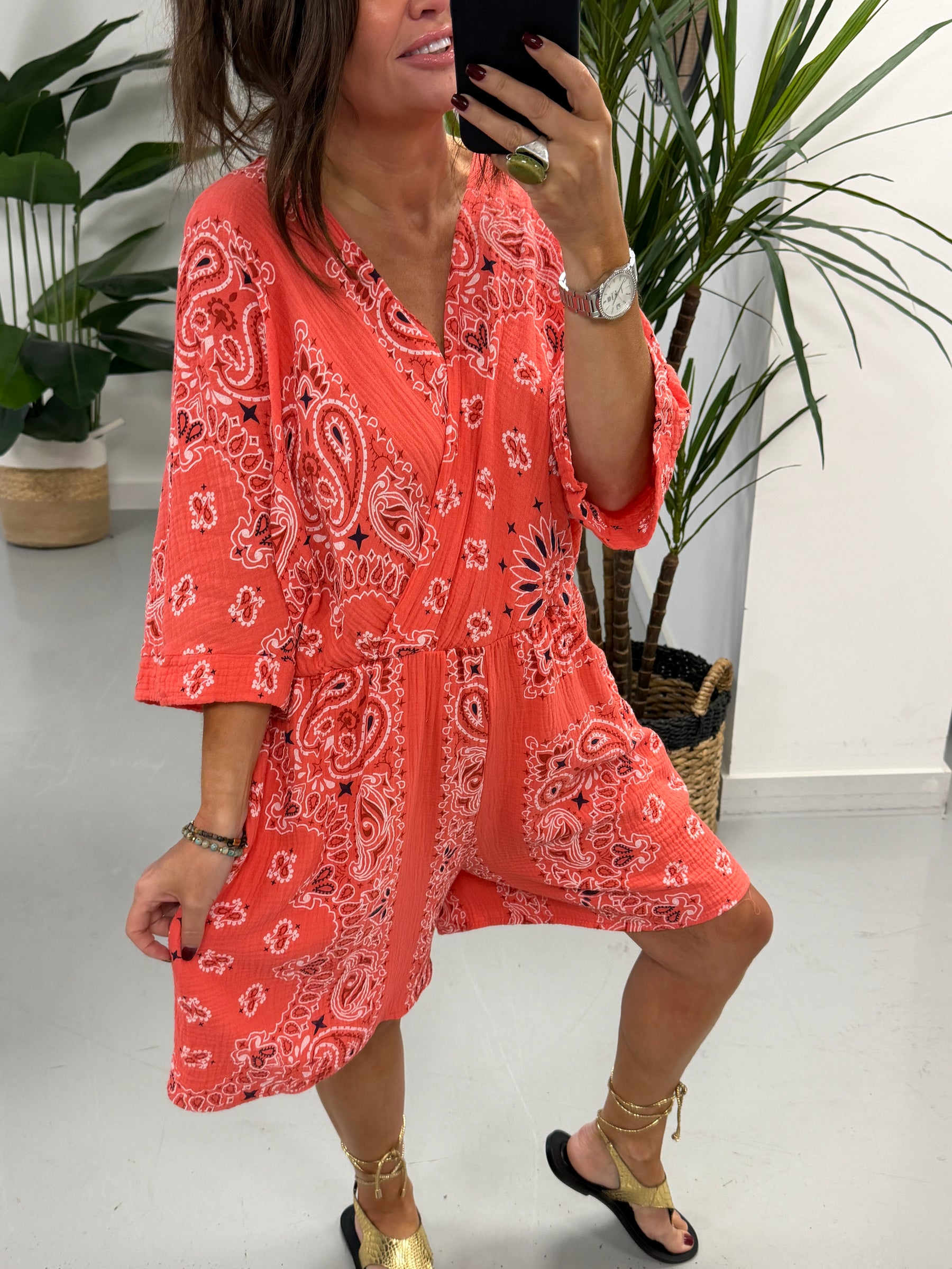 The Bandana Valencia Playsuit - Coral