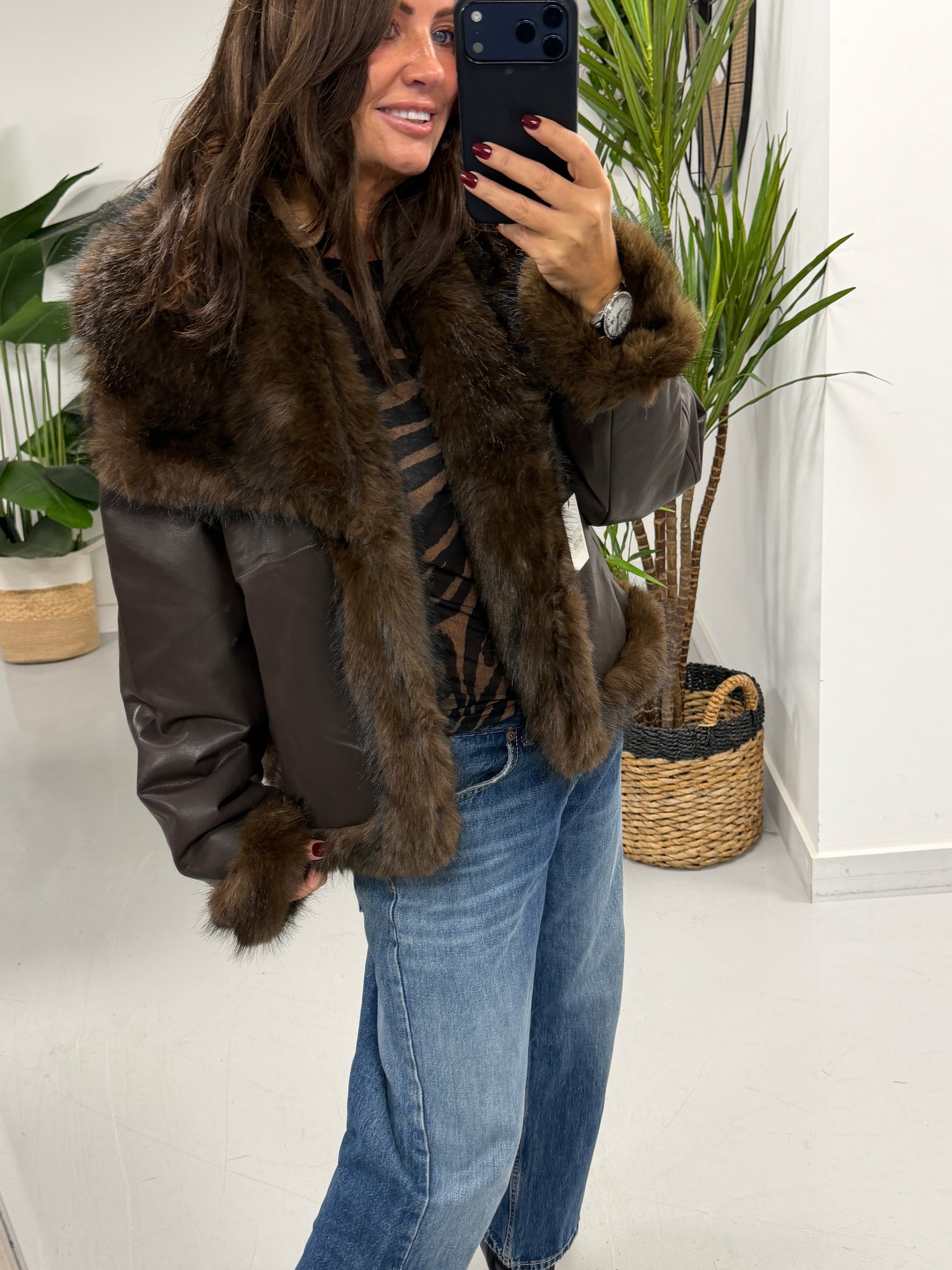 The Reversible PU/Faux Fur Jacket - Chocolate