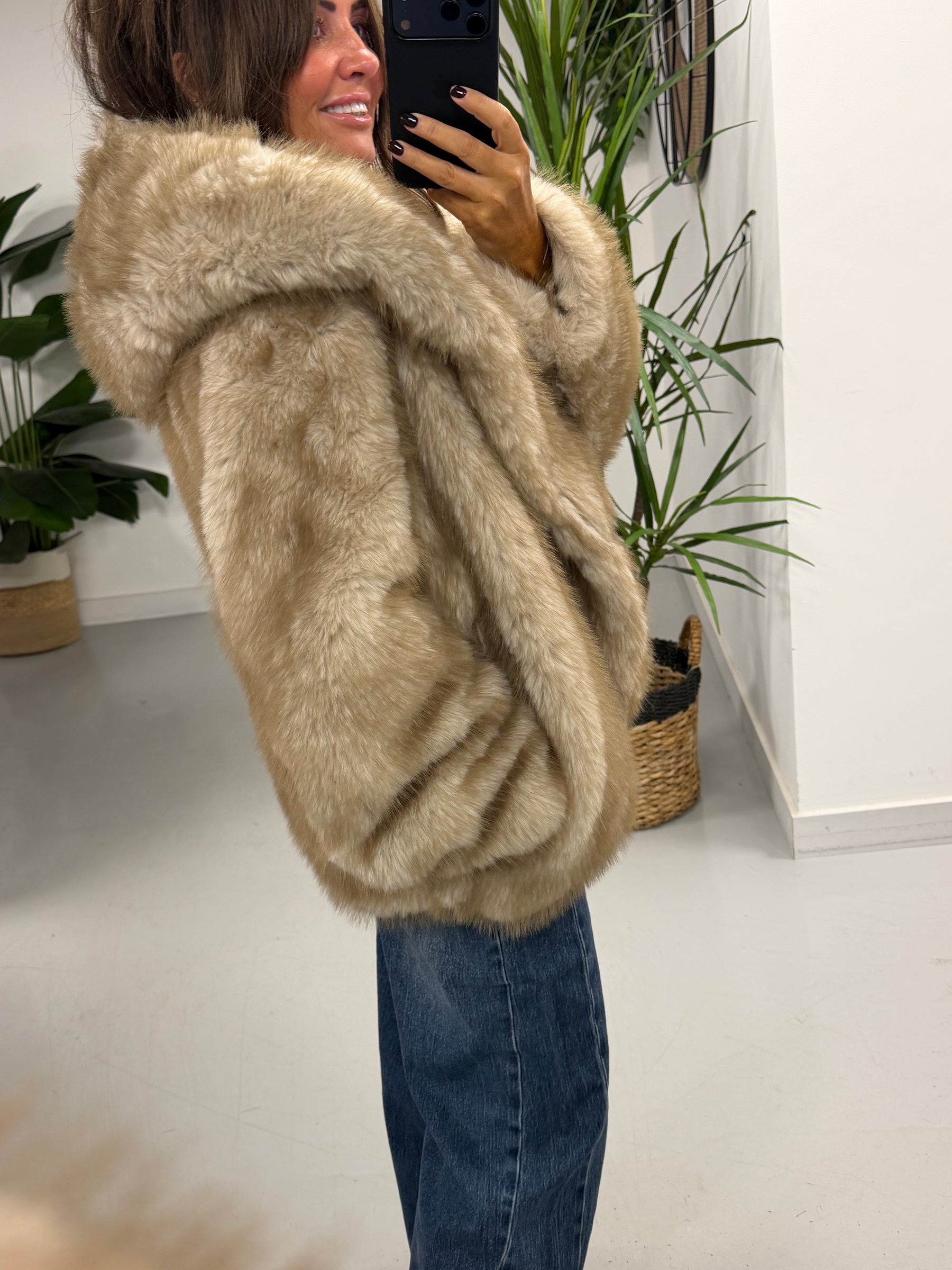 The Nova Hooded Faux Fur - Taupe (Size 12-16)